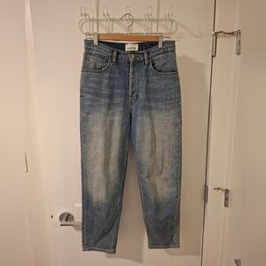 DU/ER Women's Classic Blue Denim Mom Jeans in Coolmax Cotton Fabric (US 28")